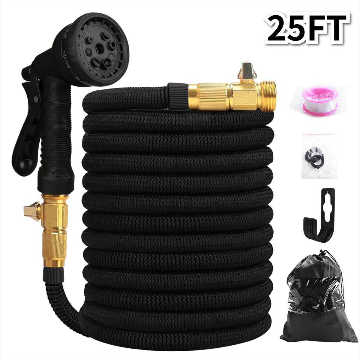 Expandable Garden Hose 25–100ft | 8-Mode Spray Nozzle