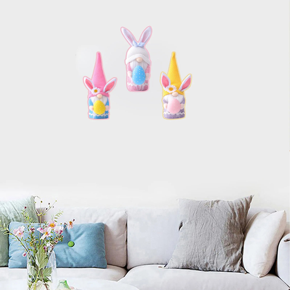 Cute Gnome Easter Bunny Self-Adhesive Wall Sticker – 35cm PVC