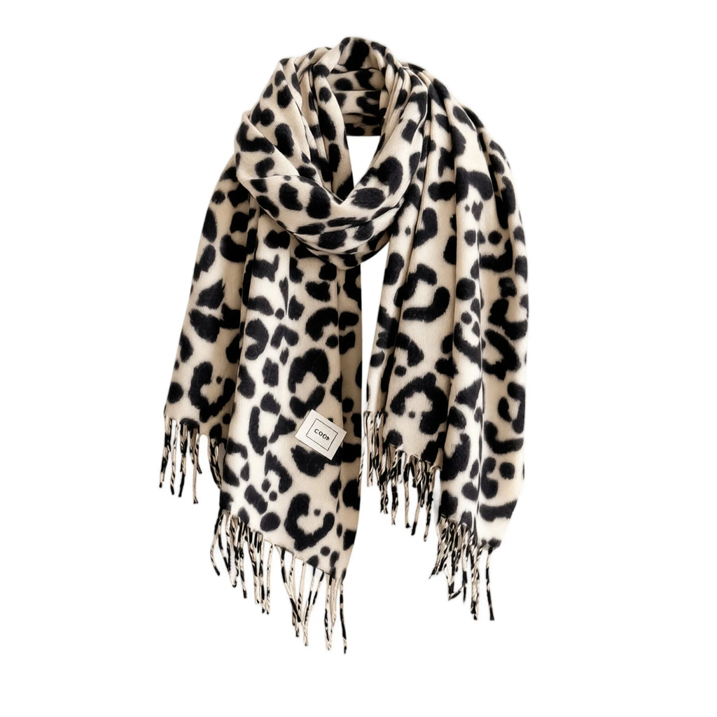 Women's Leopard Print Winter Scarf Shawl with Tassels