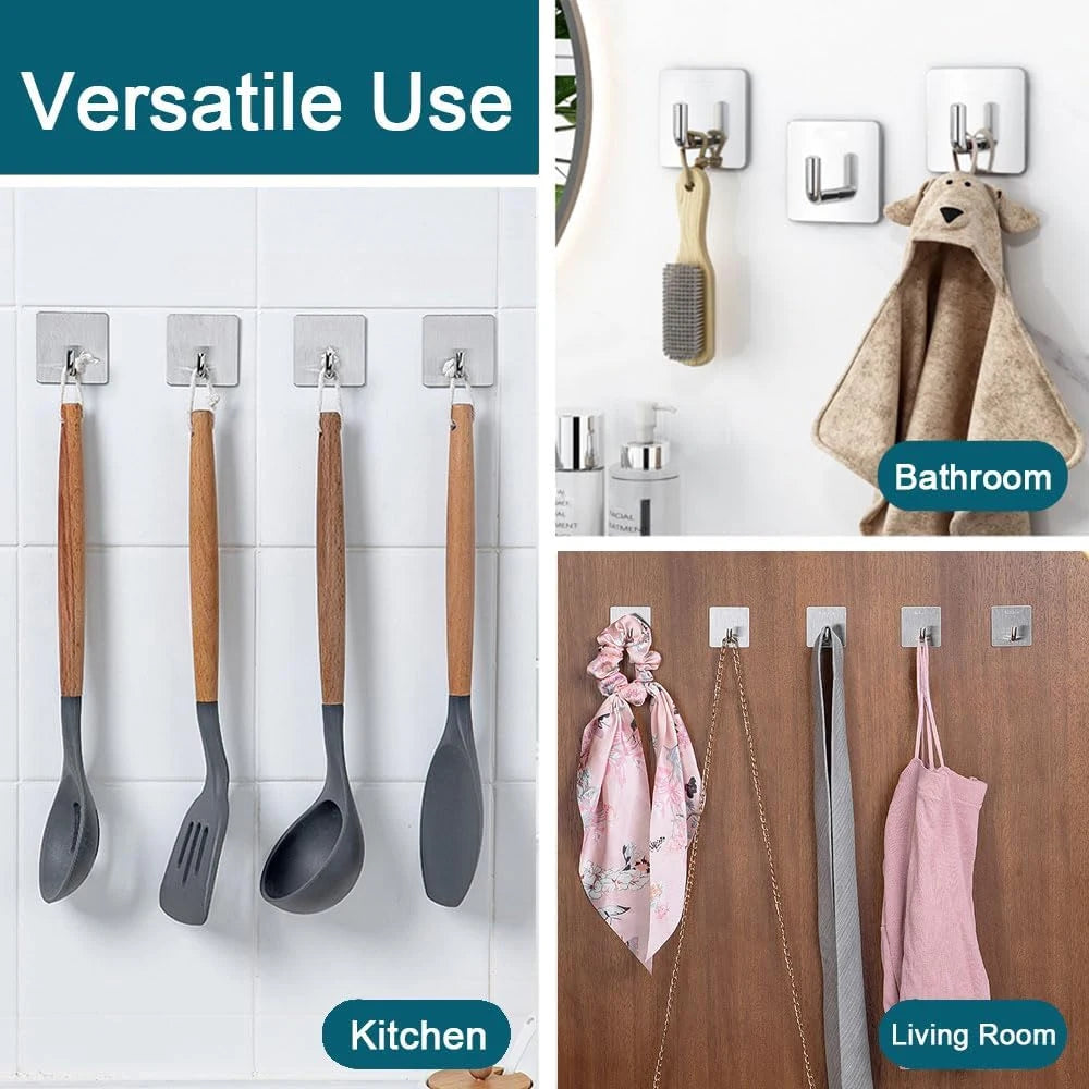 Stainless Steel Self-Adhesive Wall Hooks – Bathroom & Kitchen