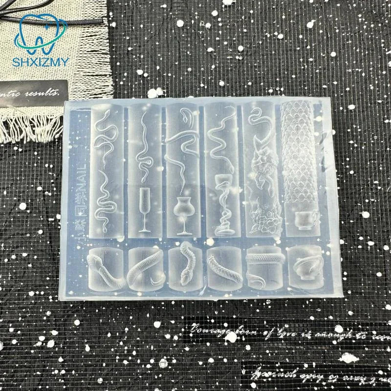 3D Silicone Nail Art Mold – Snake & Rose DIY Template