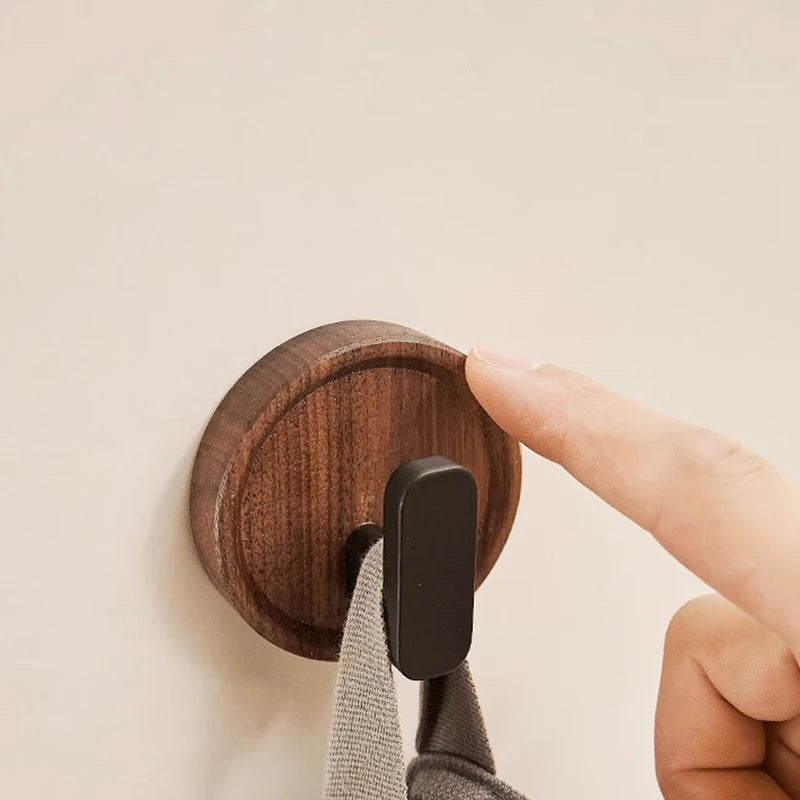 Walnut Wood Wall Hook – No-Drill Coat & Towel Hanger
