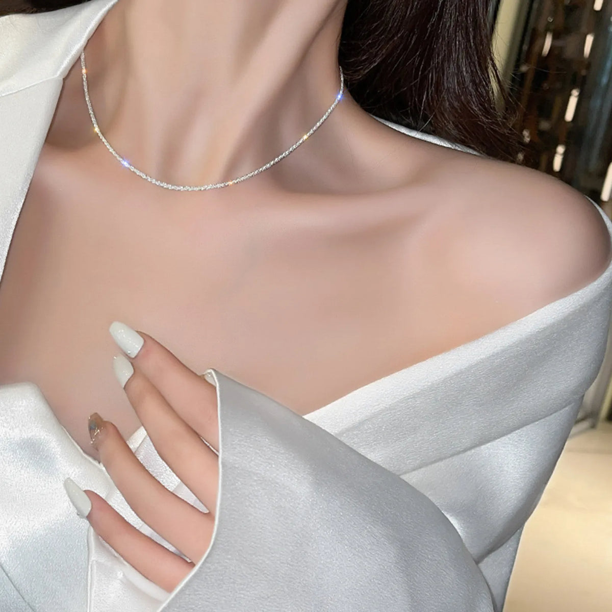 Women's Layered Pendant Necklace – Shiny Zinc Alloy Chain