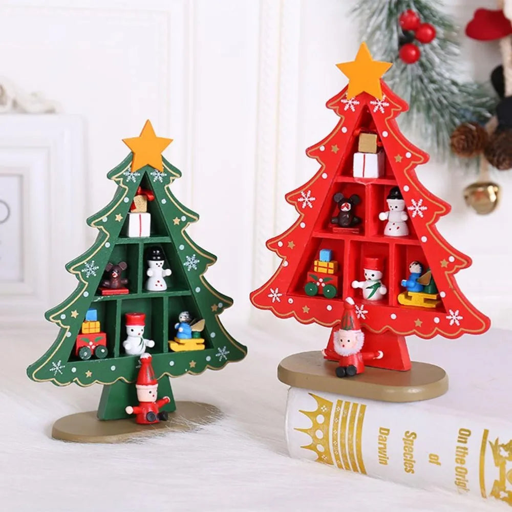 Wooden Christmas Tree Tabletop Decoration with Base