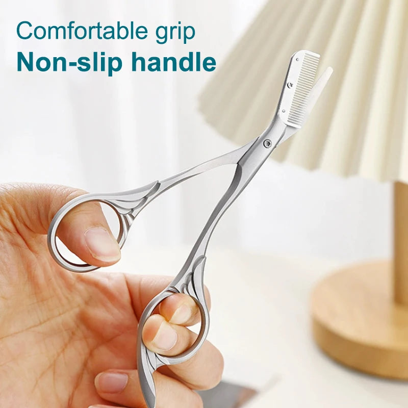 2-in-1 Eyebrow Scissors with Comb – Stainless Steel Trimmer