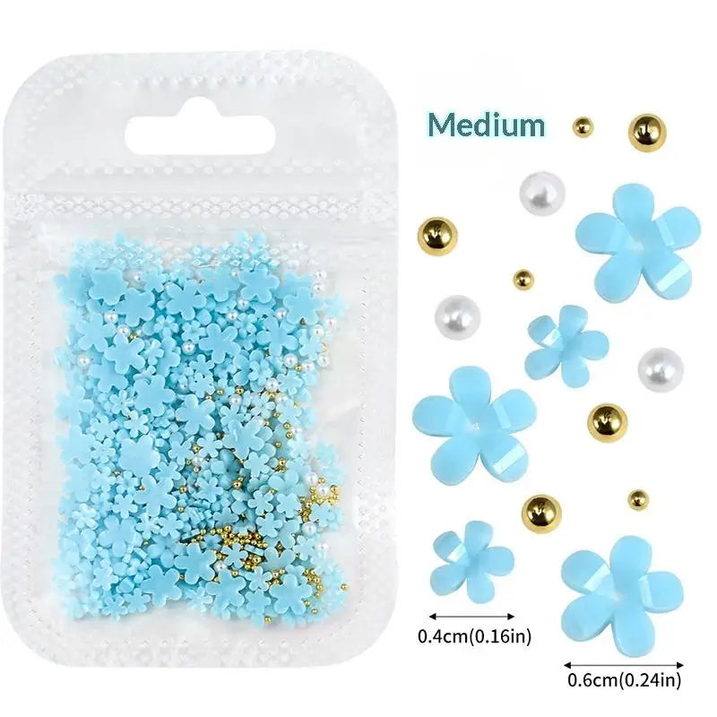12-Grid 3D Flower Nail Art Charms – Rhinestones & Beads Kit