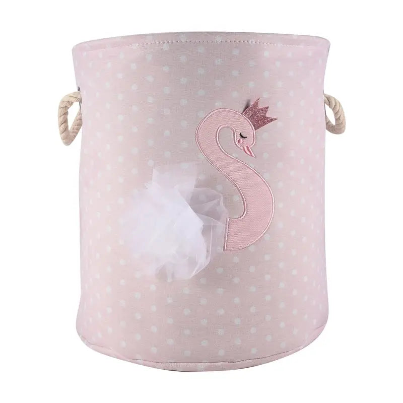 Pink Swan Drawstring Laundry Basket Large 35×40cm Organizer