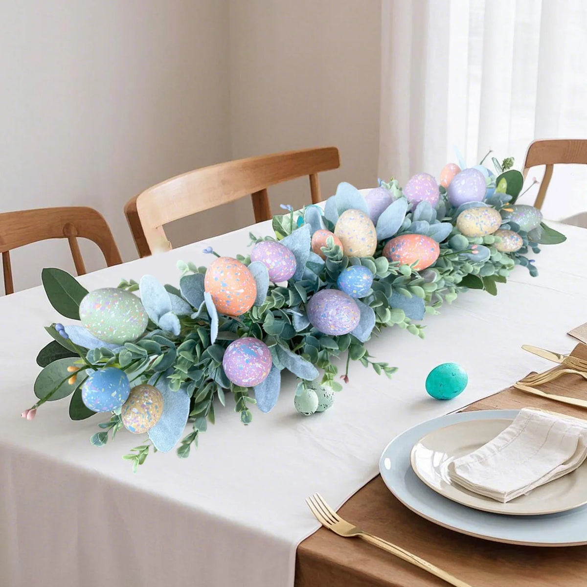 Easter Egg Wreath with Bow Ribbon – 18" Handmade Door Decor