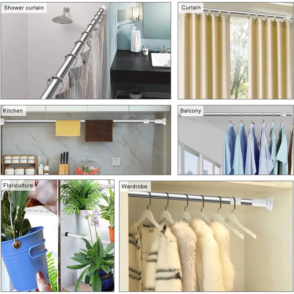 No-Drill Tension Shower Curtain Rod Adjustable 50–260cm | VIBE