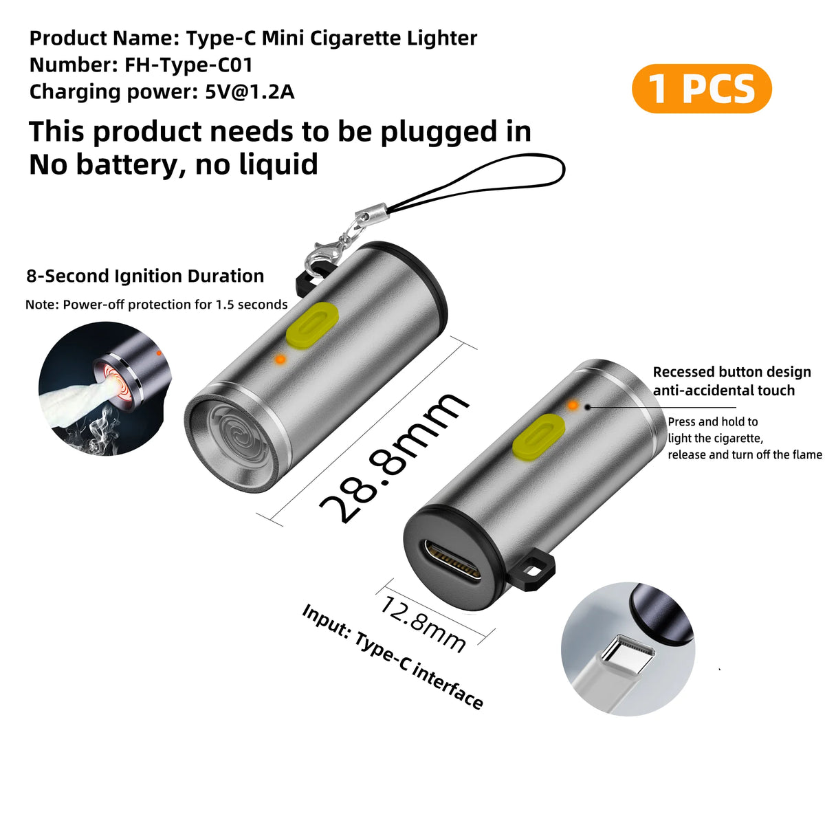 Type-C Flameless Electric Lighter USB-C Portable Igniter