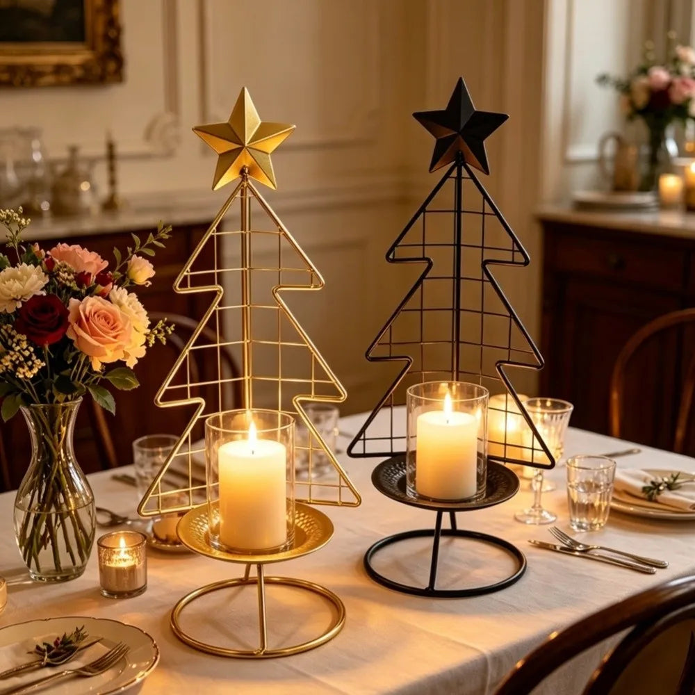 Christmas Iron Candle Holder – Festive Tabletop Ornament 33cm