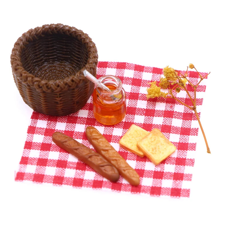 1:12 Dollhouse Mini Food Picnic Basket Set – Bread & Honey