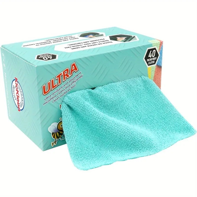 40-Pack Lint-Free Microfiber Cleaning Cloths – 8"x8" Box