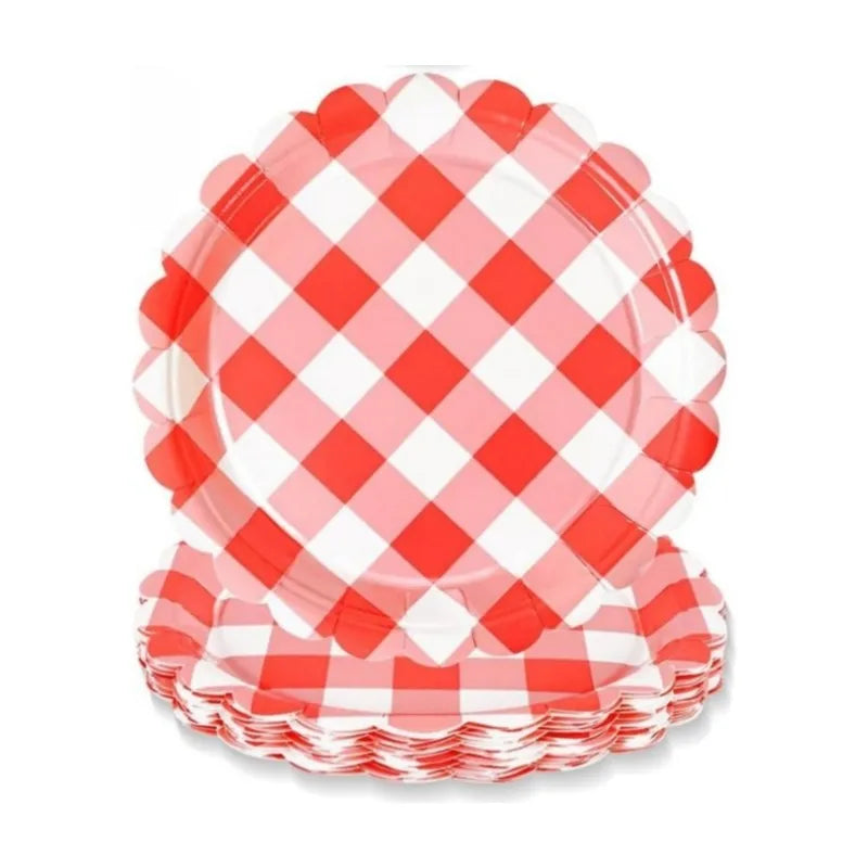 Red Gingham Party Supplies Set – 175-Piece Disposable Tableware