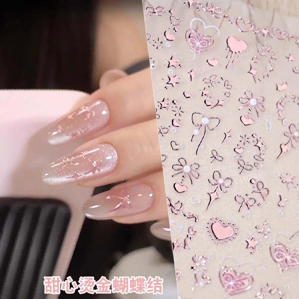 Gold Embossed Butterfly & Heart Acrylic Nail Stickers
