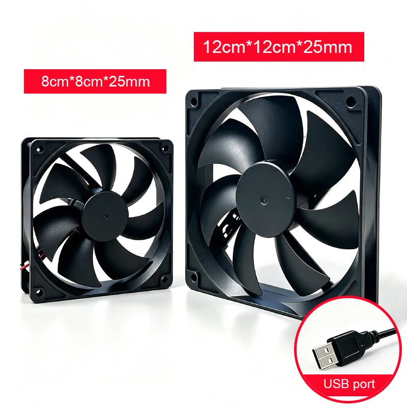 USB Fluid Bearing Cooling Fan 120mm & 80mm – Quiet 23dBA