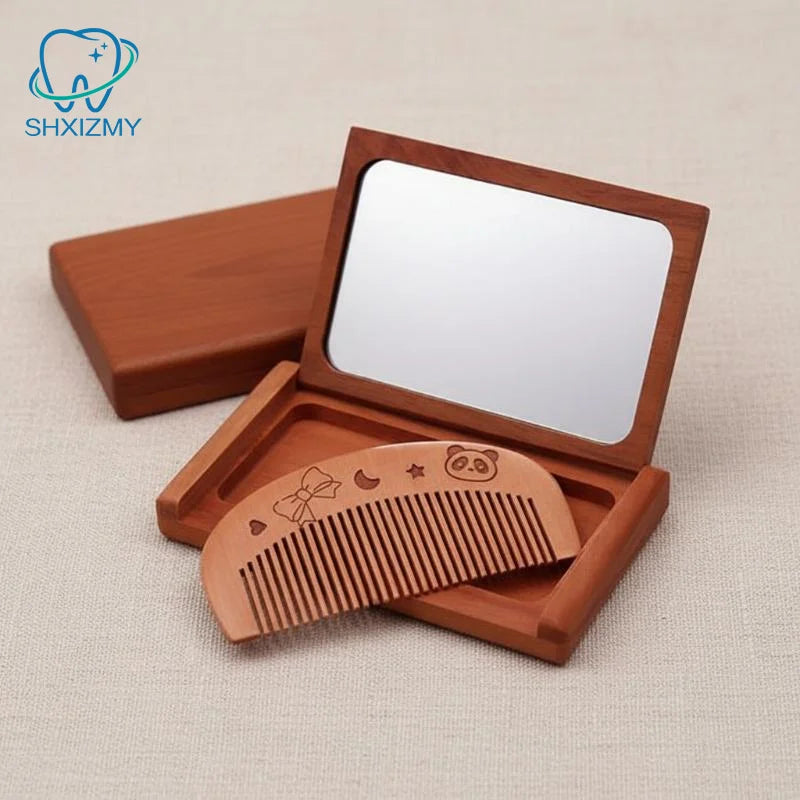Peachwood 2-in-1 Folding Pocket Mirror & Comb Kit
