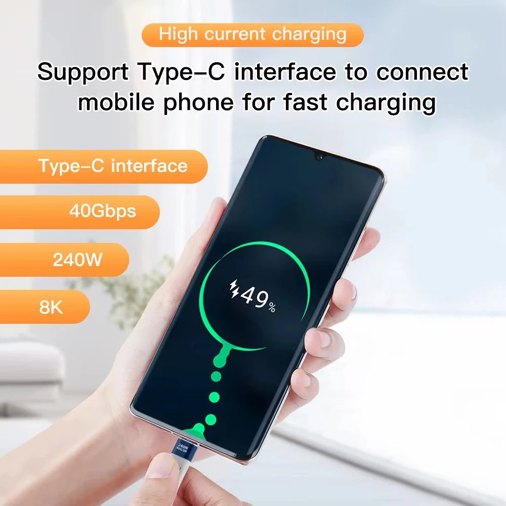 USB C to USB C 240W Short Flat Cable – 40Gbps 8K Fast Charge