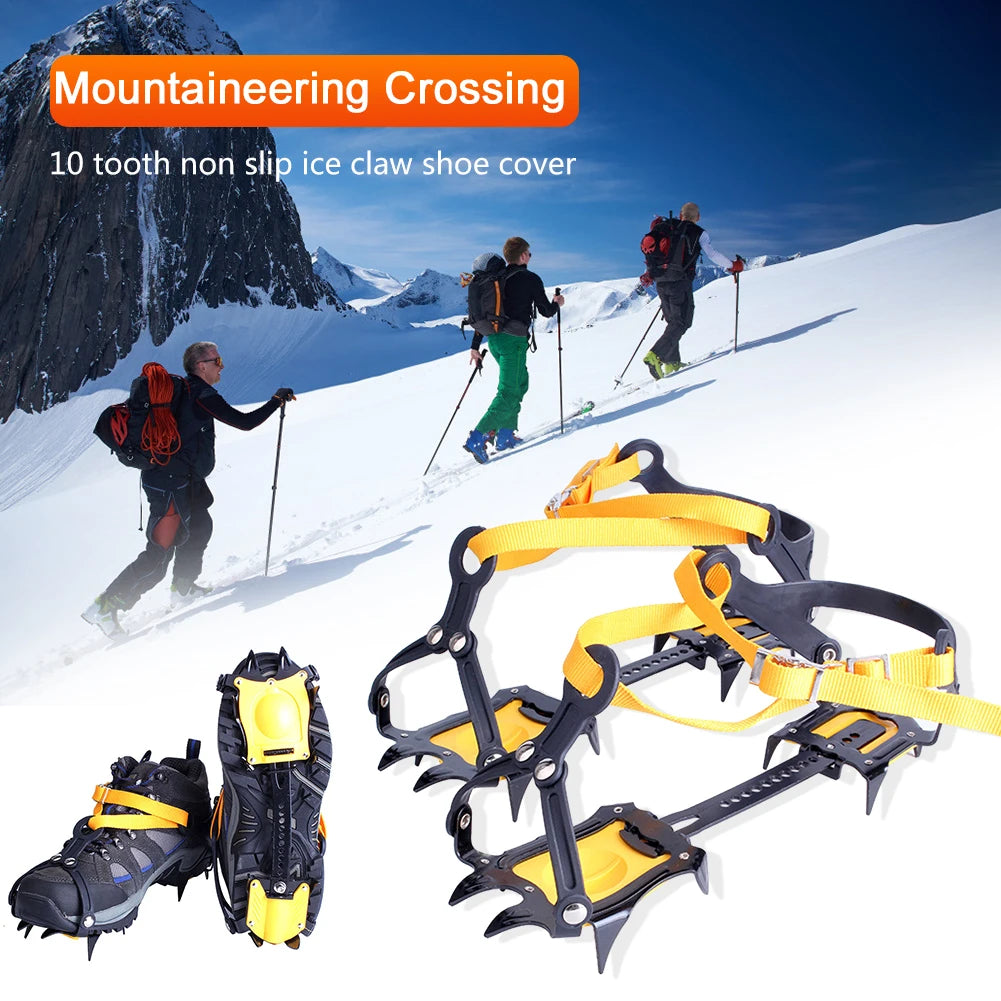 10-Tooth Steel Ice Crampons | Anti-Slip Snow Grips + Bag