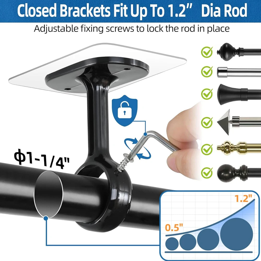 No-Drill Curtain Rod Brackets – Adhesive Ceiling & Wall Hooks