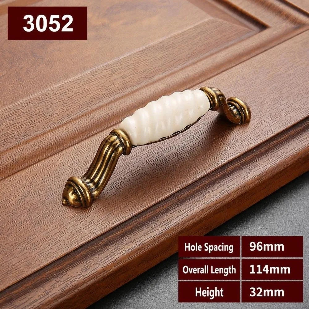 Zinc Alloy Ceramic Cabinet Pulls – Antique Gold Drawer Handles