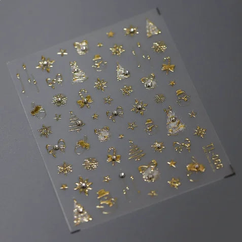 Christmas Metal Nail Stickers 3D Trees Snowflakes Snowmen DIY
