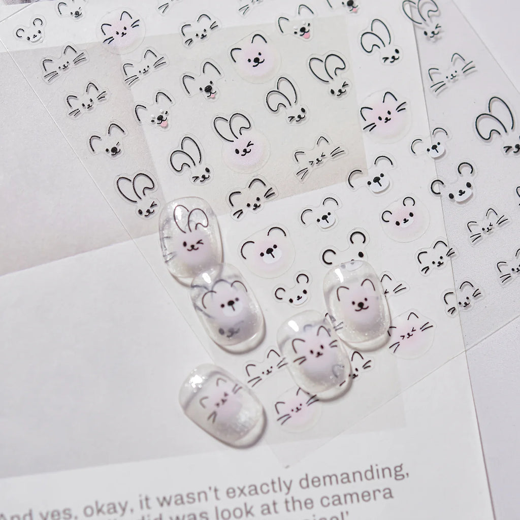 3D Cute Cat Nail Stickers – Flexible Self-Adhesive Decals