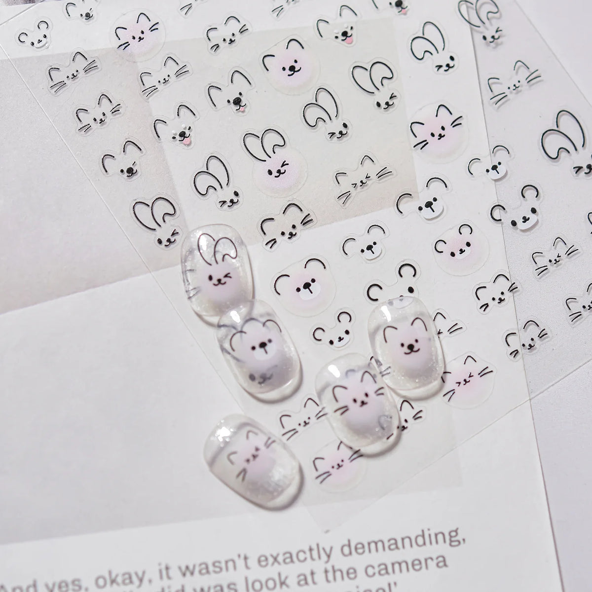 3D Cute Cat Nail Stickers – Flexible Self-Adhesive Decals