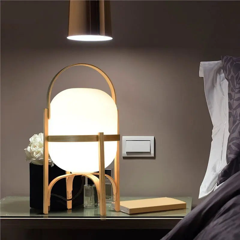 LED Rubber Wood Desk Lamp – Modern Table Light EU Plug