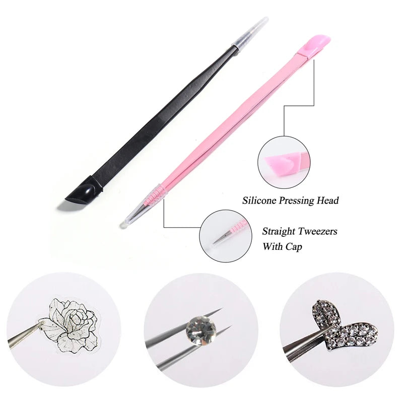 Double-Ended Silicone Nail Art Tweezers | Rhinestone Pick-Up Tool