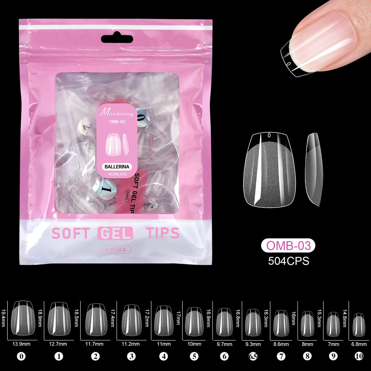504pcs Acrylic Fake Nail Tips – 14 Styles, 12 Sizes | Misscheering
