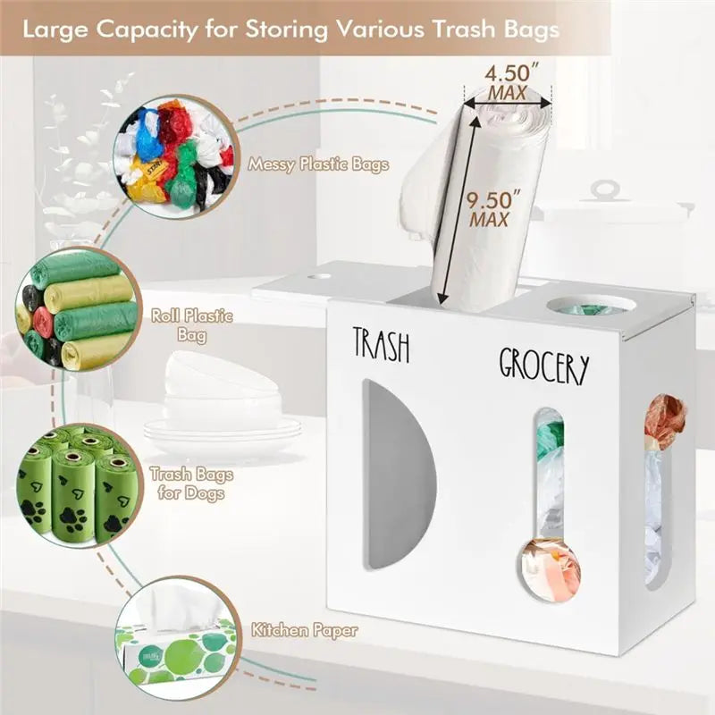 2-in-1 Wood Trash Bag & Grocery Bag Dispenser Wall Mount