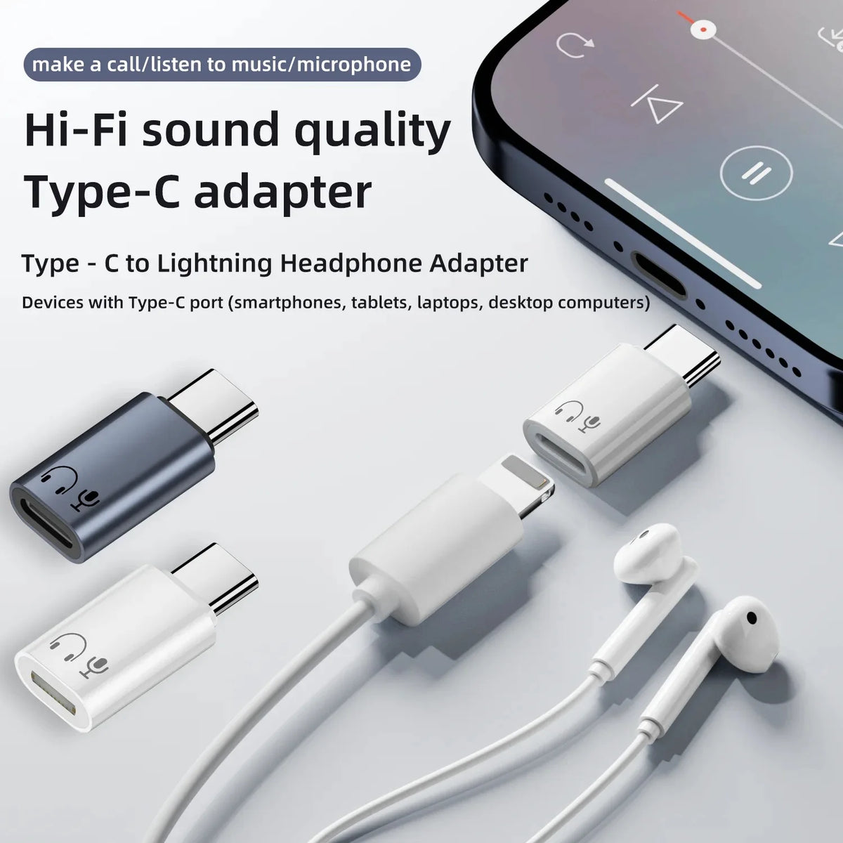 USB-C to 8-Pin Audio Adapter for iPhone 15 16 iPad MacBook