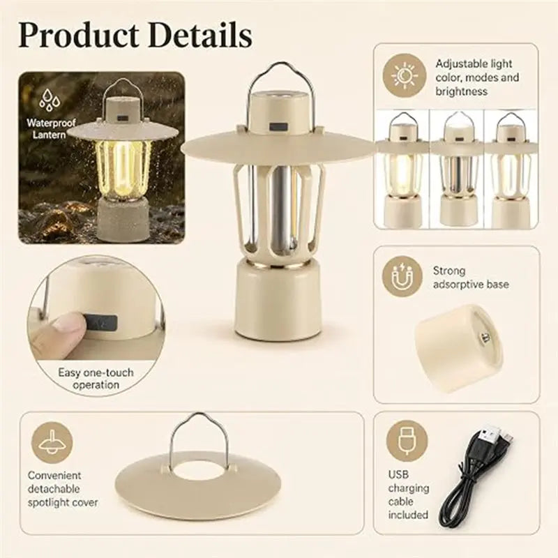 Mini Rechargeable Camping Lantern – LED, Magnetic Base & Hook