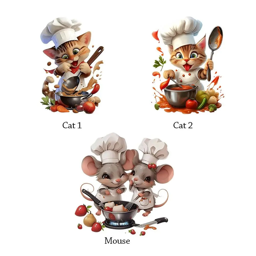 Cartoon Chef Cat Kitchen Wall Decal – Self-Adhesive PVC Sticker