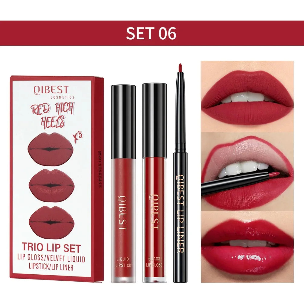 OREADEX 3-Pc Matte Liquid Lipstick & Lip Liner Set – Long Lasting