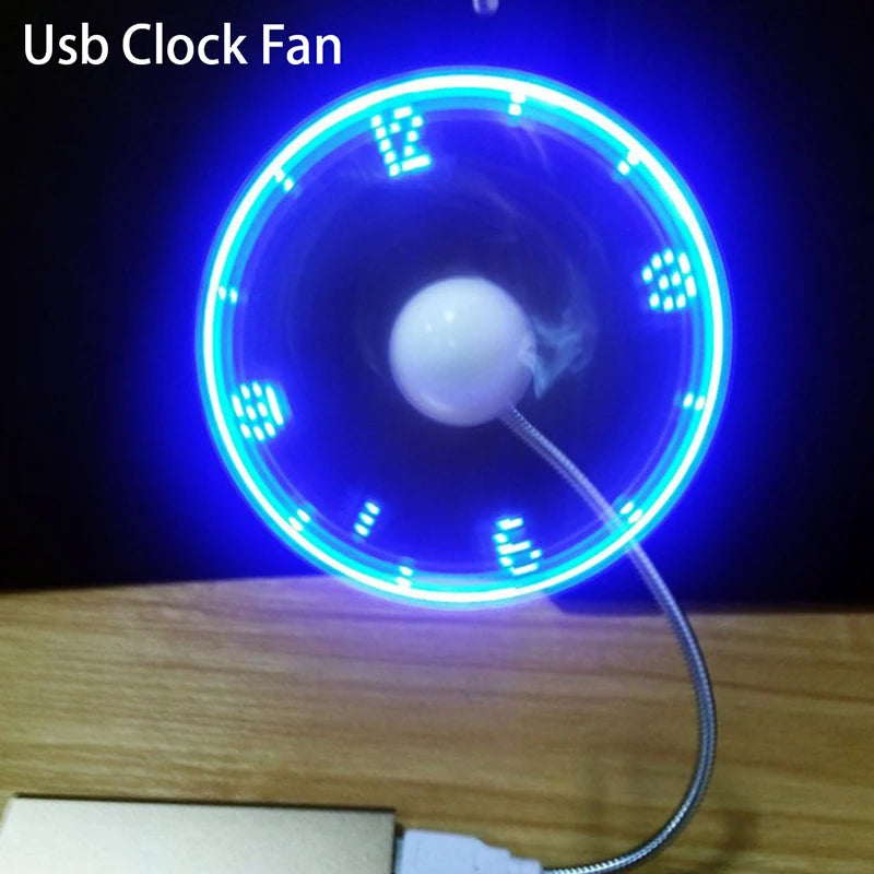 Mini USB LED Clock Fan – Flexible Desk Fan for Laptop & PC