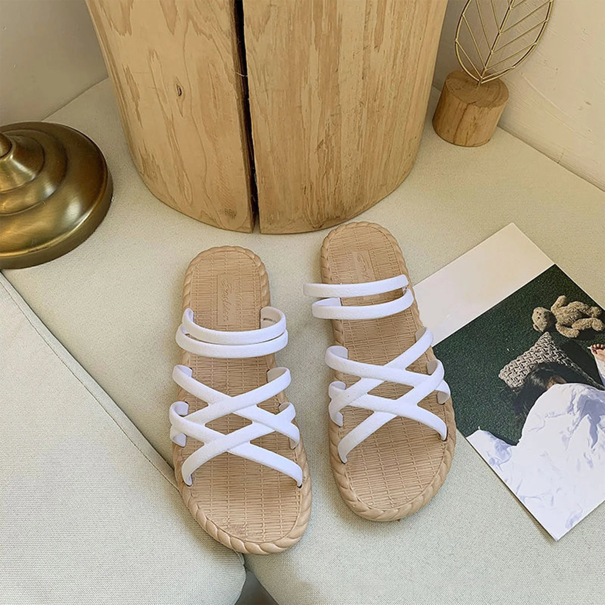 Women's Summer Flat Sandal Slippers – Soft Sole Slip-On