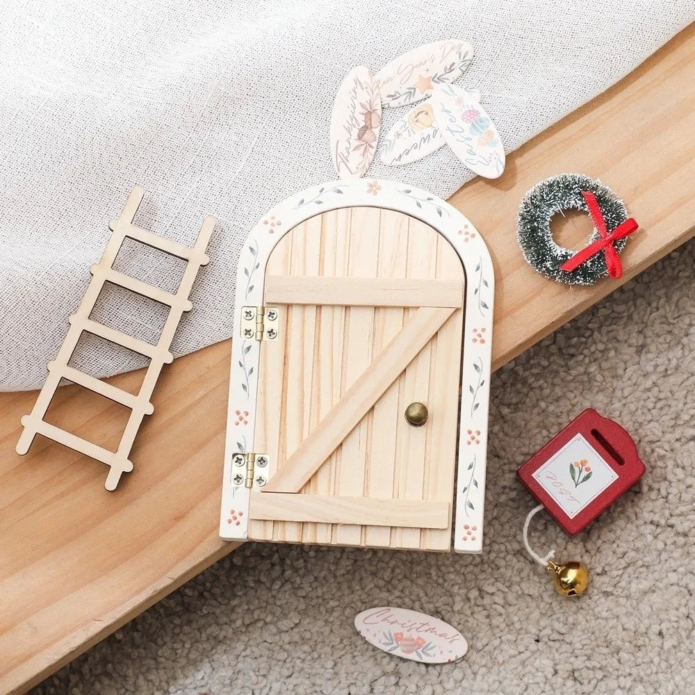 Wooden Mini Fairy Elf Door Christmas Room Decoration Gift