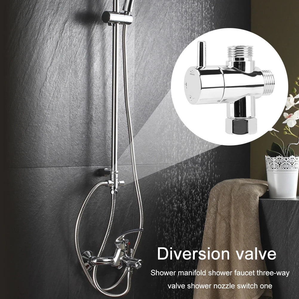 3-Way Shower Head Diverter Valve G1/2 Chrome Switch Adapter