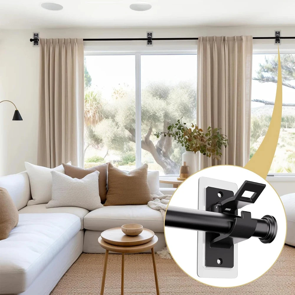 No-Drill Self-Adhesive Curtain Rod Brackets – Wall Mount Holder