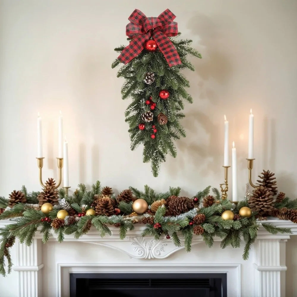 60cm Upside Down Christmas Teardrop Wreath | Red & Green