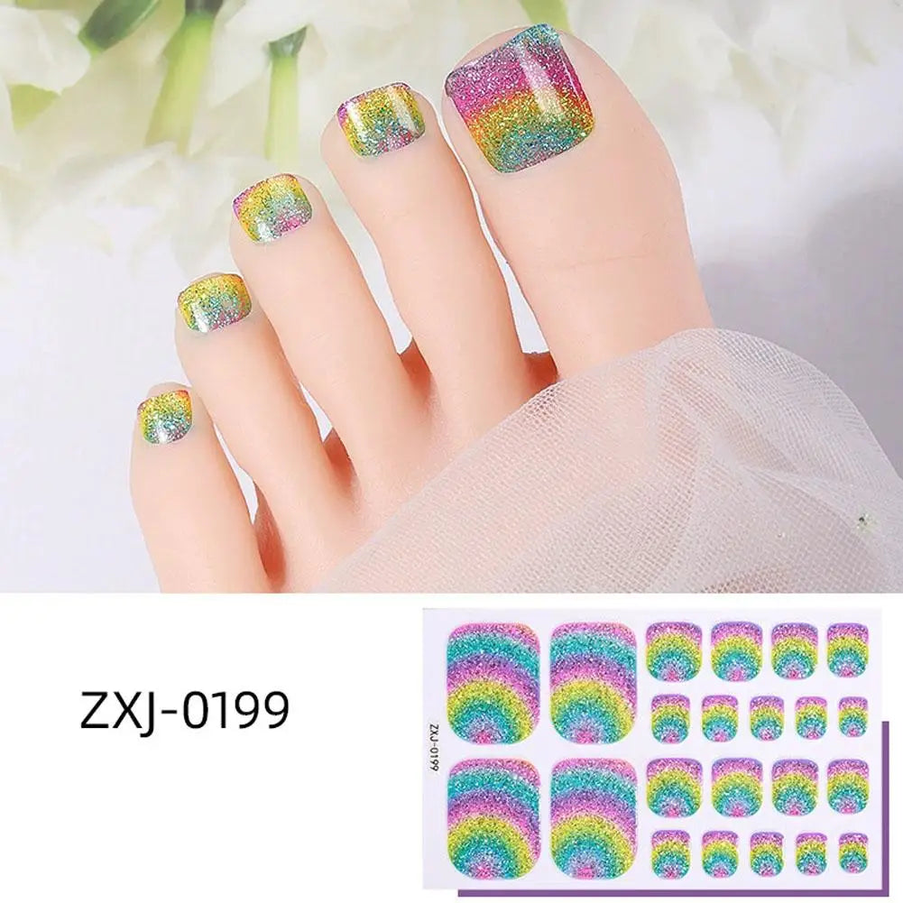Rainbow Glitter Toenail Stickers – Full Cover Waterproof Wraps