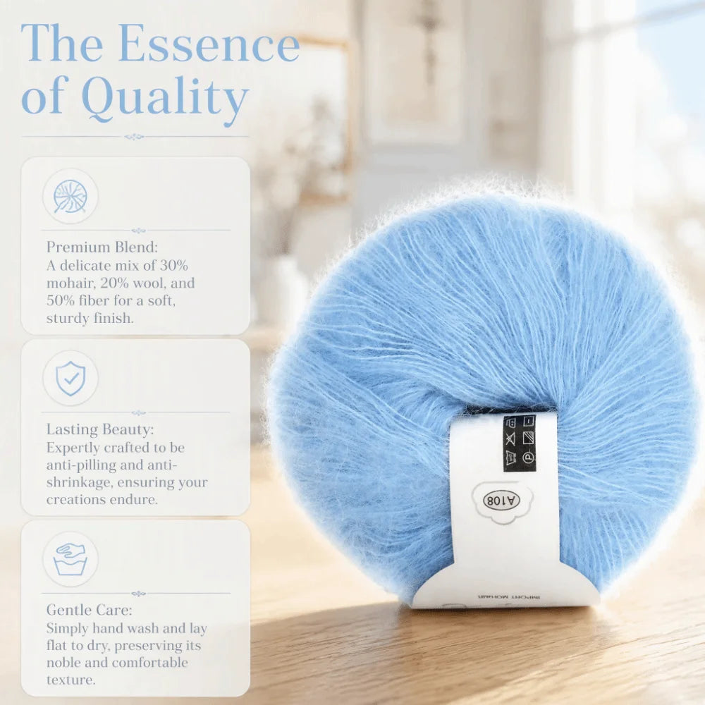 Light Blue Mohair Wool Blend Yarn – Soft Knitting Crochet Yarn