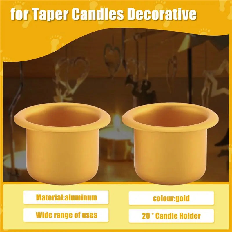20-Pack Gold Aluminum Taper Candle Inserts – DIY Holder Set