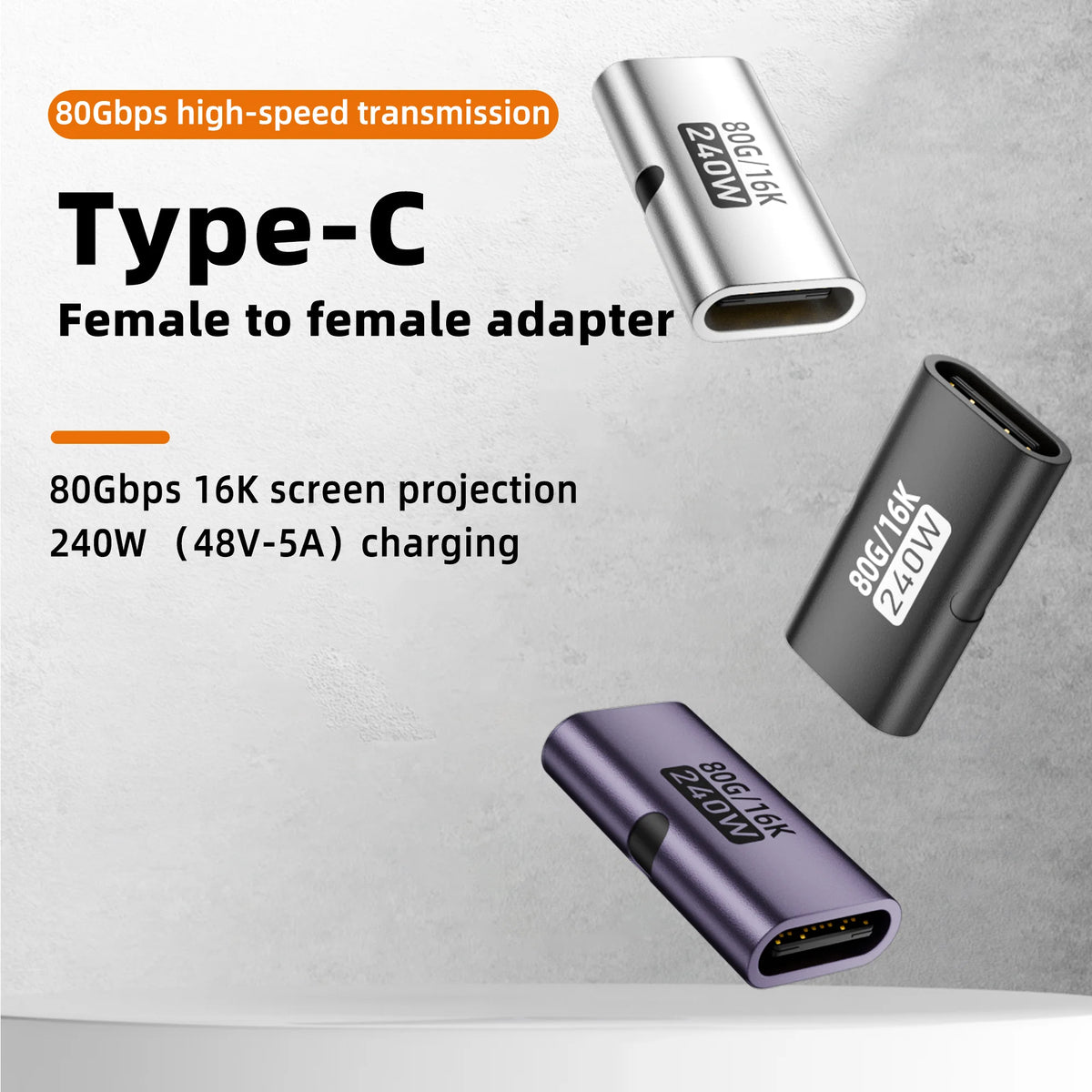 USB4 80Gbps USB-C Female to Female Adapter – 240W, 8K@60Hz
