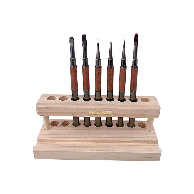 Wood Nail Art Pen Holder & Desk Organizer with Phone Stand