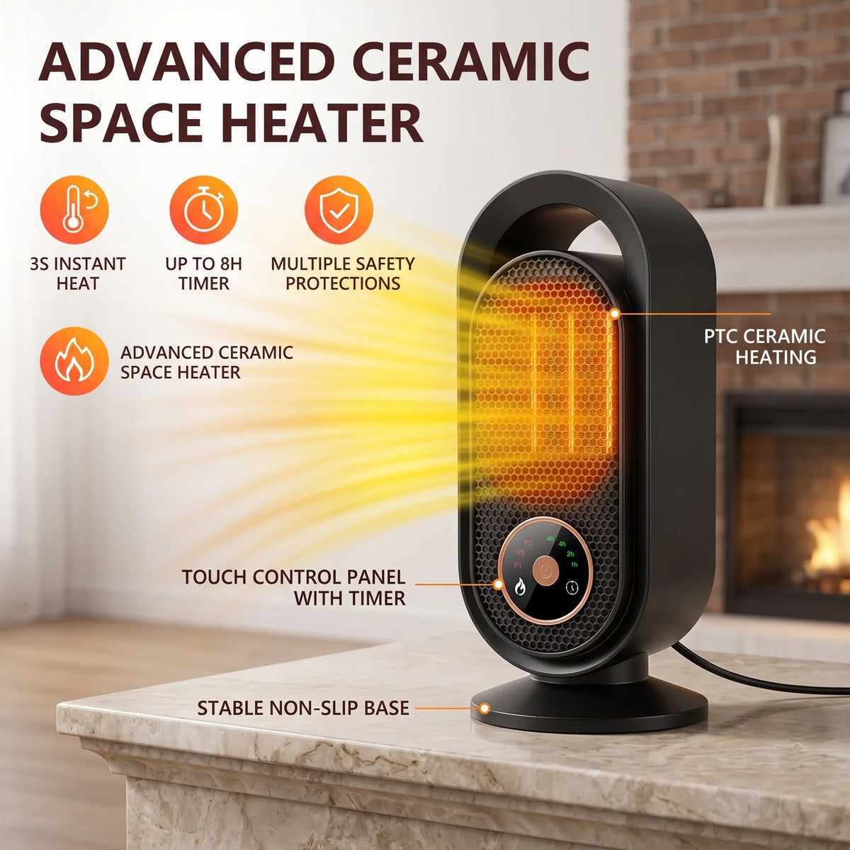 AFDEAL 1000W PTC Ceramic Desktop Space Heater with Timer