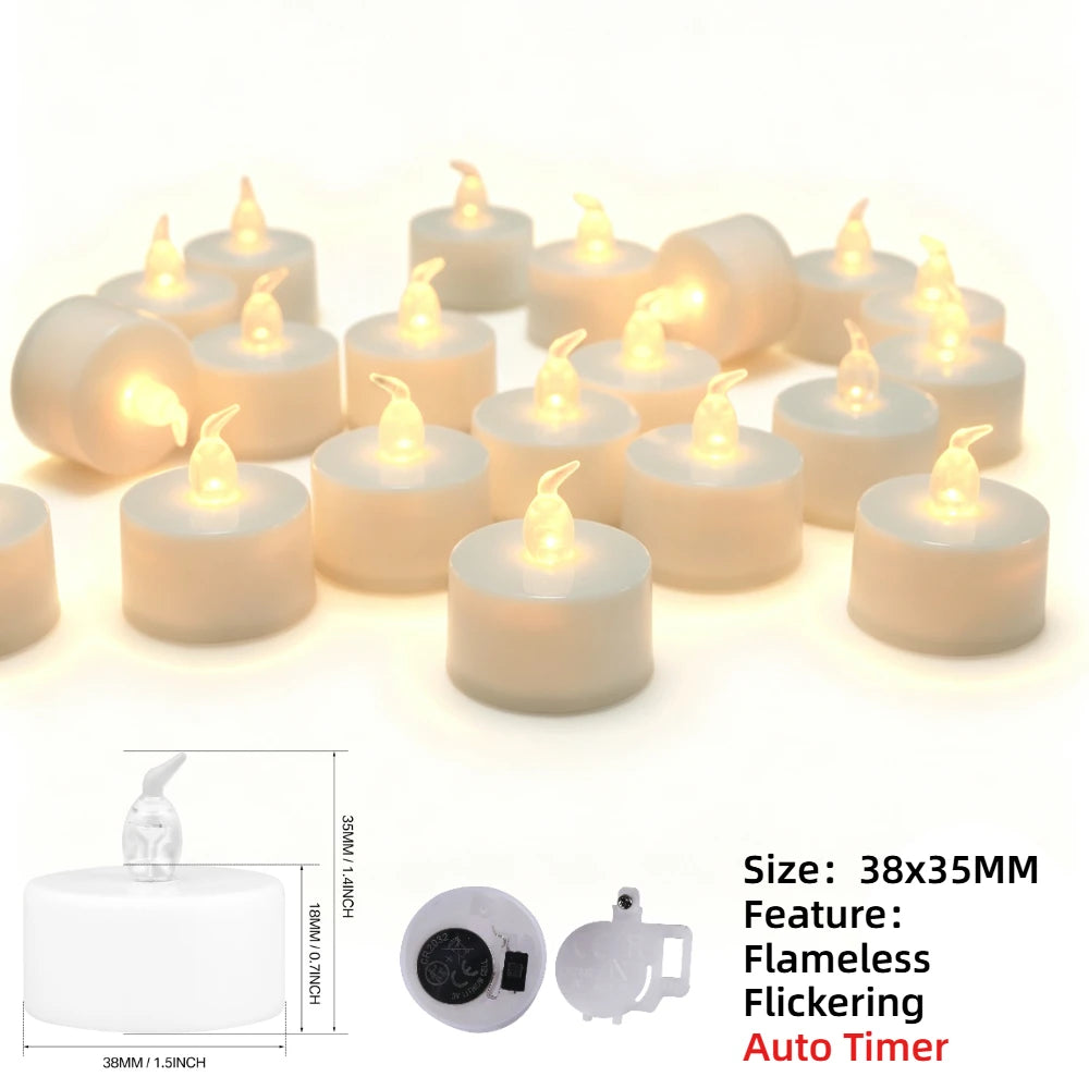 12/24 Pack Flameless LED Tea Light Candles Battery Operated
