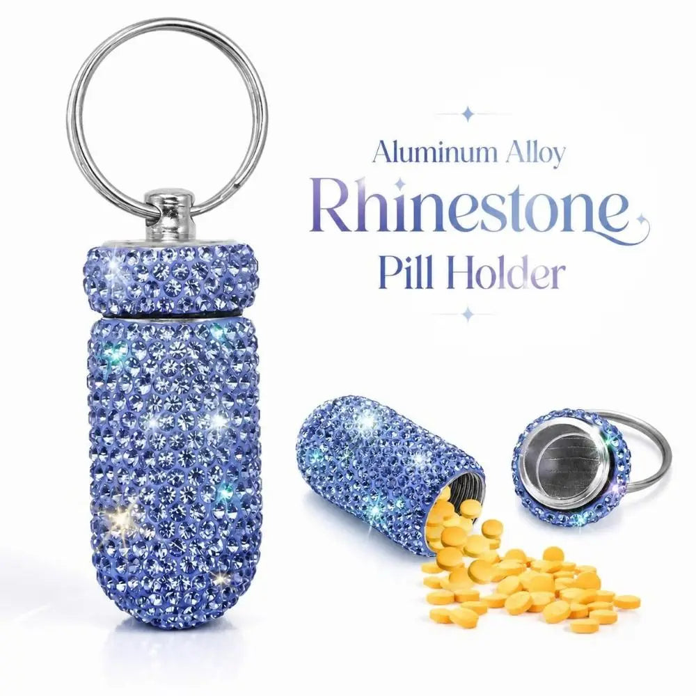 Rhinestone Keychain Pill Case – Waterproof Aluminum Holder